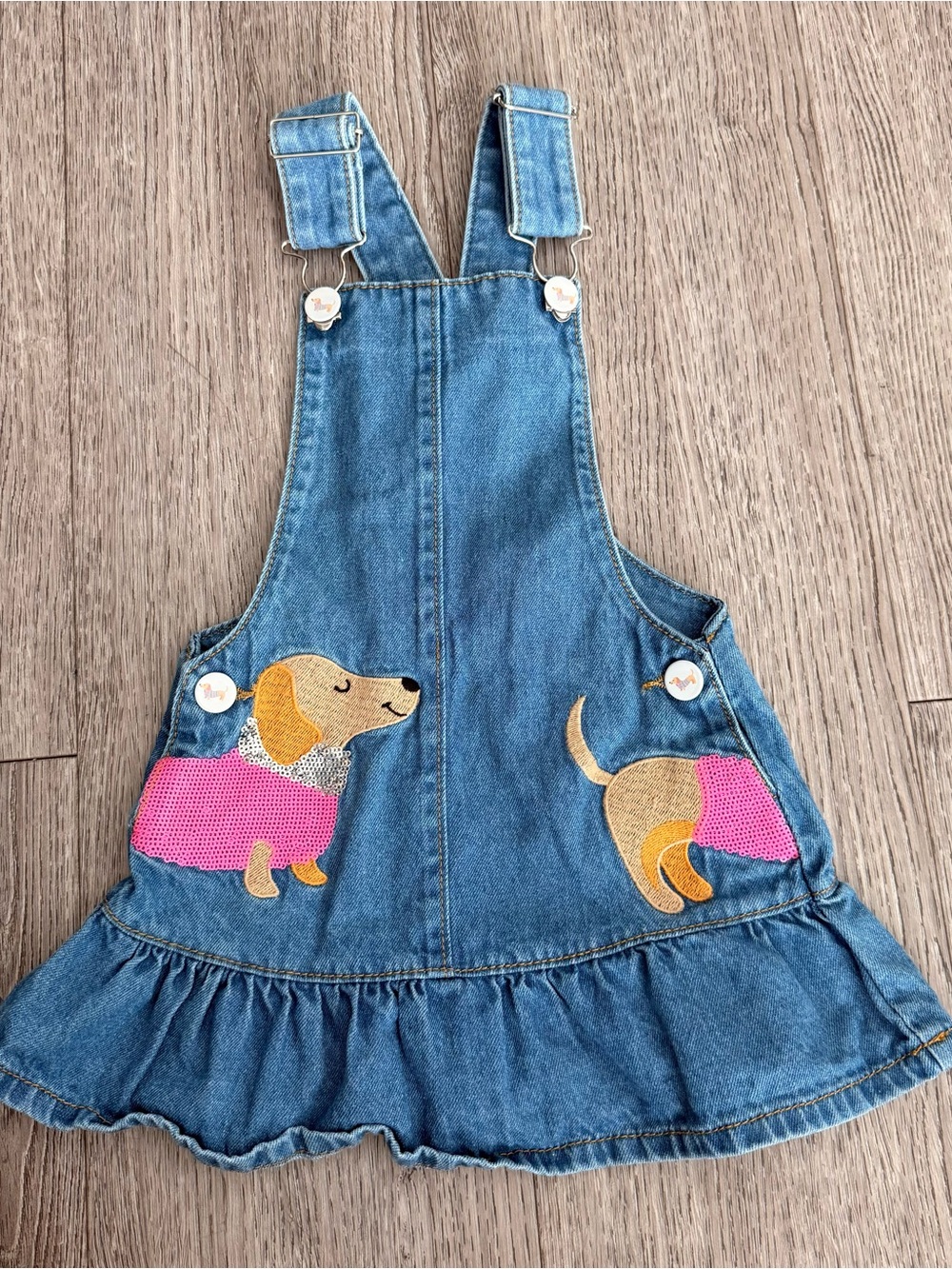 KG FRENDZ Denim Dungaree dress with dog Applique size 2-3 years